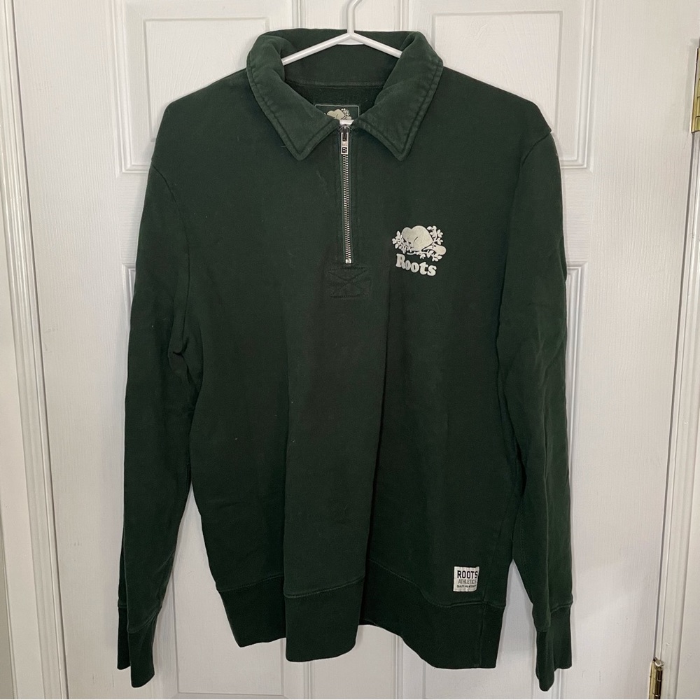 Roots Forest Green 1/4 Zip Cabin Pullover Sweater Sweatshirt Extra Large